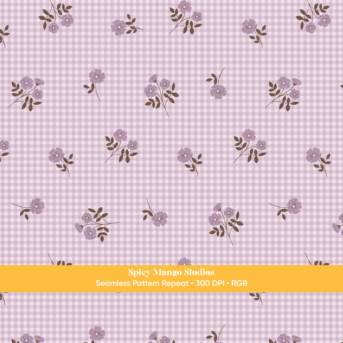 Lavender Fall Floral Gingham Seamless Pattern