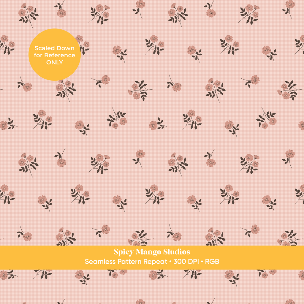 Pink Fall Floral Gingham Seamless Pattern