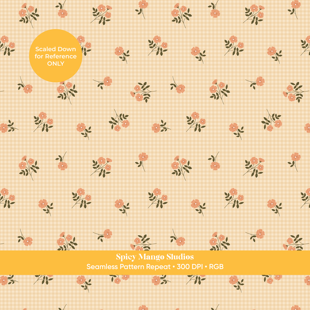 Yellow Fall Floral Gingham Seamless Pattern