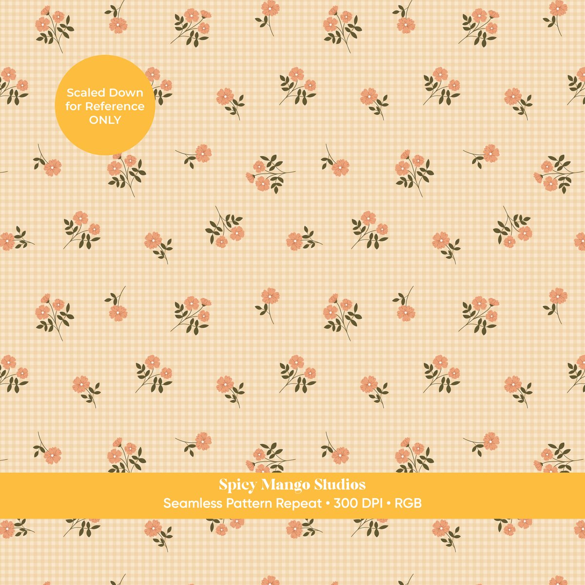 Yellow Fall Floral Gingham Seamless Pattern