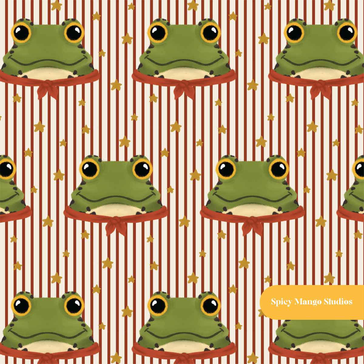 Dark Red Stripe Froggy Seamless Pattern