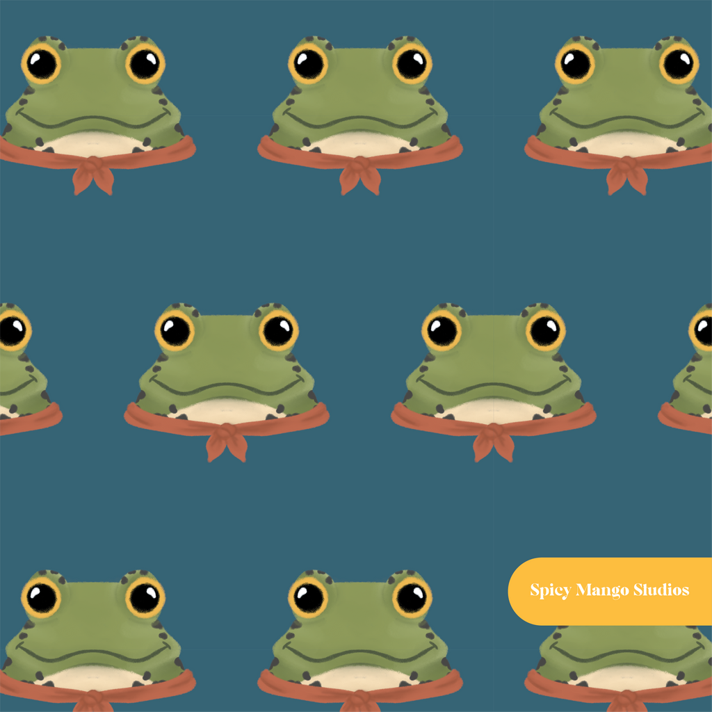 Winter Blue Froggy Seamless Pattern