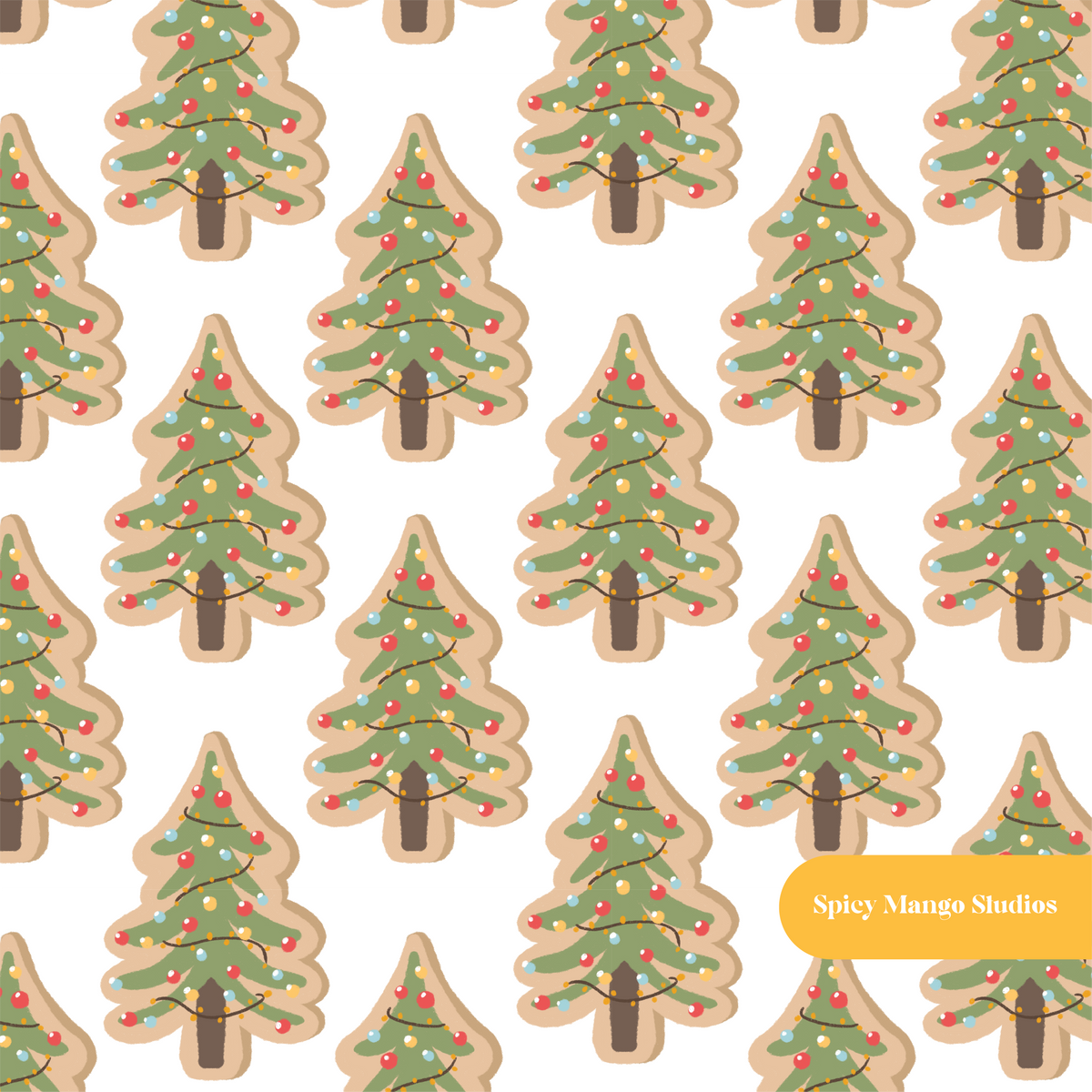 White Christmas Tree Cookies Seamless Pattern
