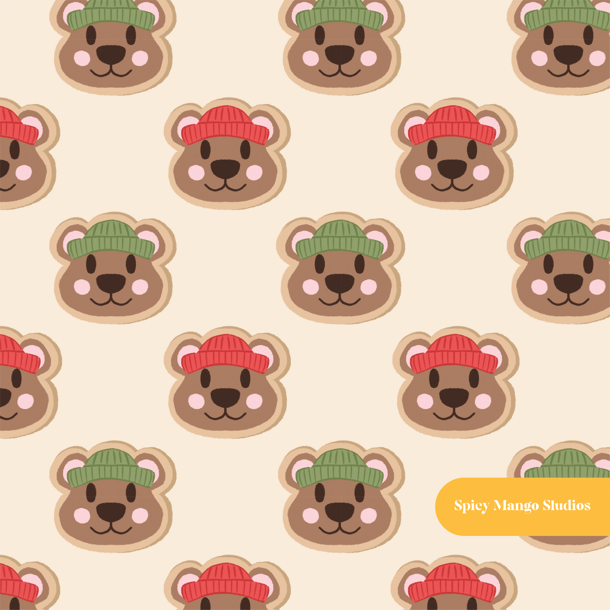 Beige Gingerbear Cookies Seamless Pattern