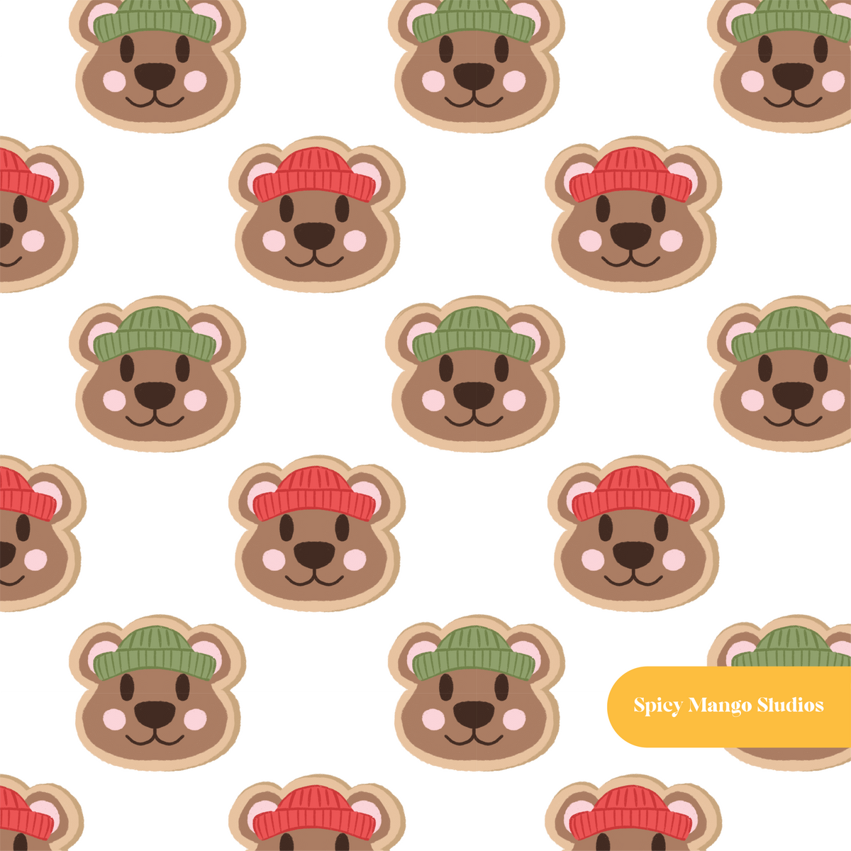 White Gingerbear Cookies Seamless Pattern