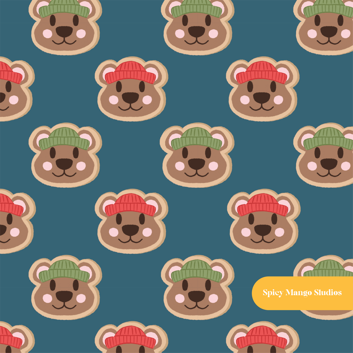 Winter Blue Gingerbear Cookies Seamless Pattern