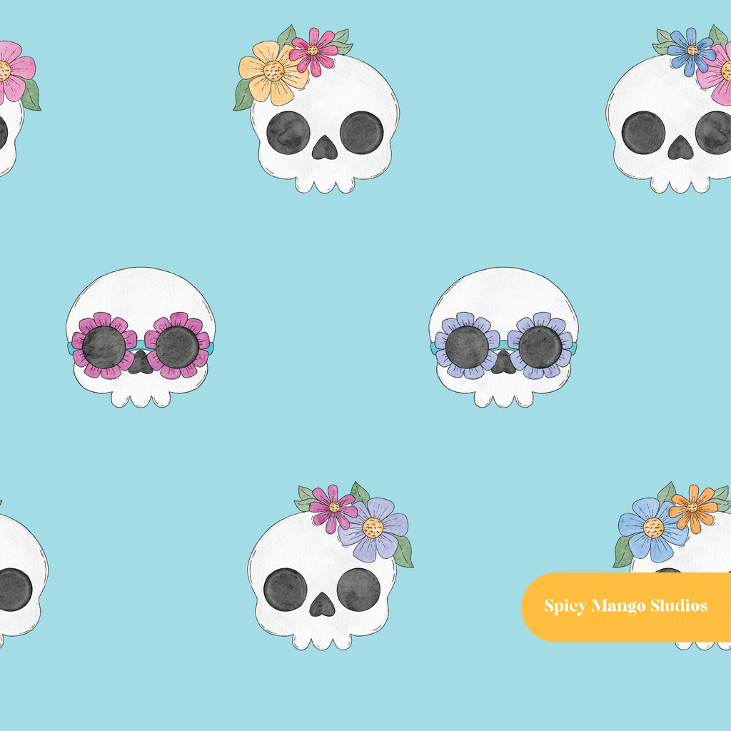 Aqua Groovy Skeletons Seamless Pattern