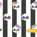 Black and White Groovy Skeletons Seamless Pattern