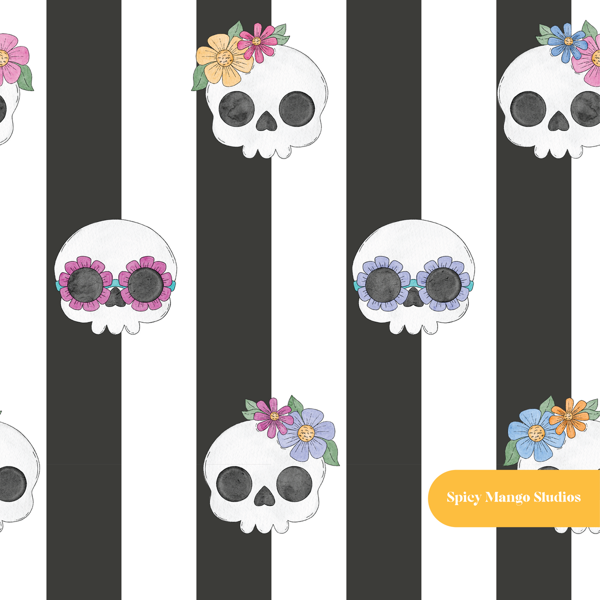 Black and White Groovy Skeletons Seamless Pattern