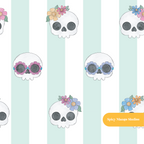 Mint and White Groovy Skeletons Seamless Pattern