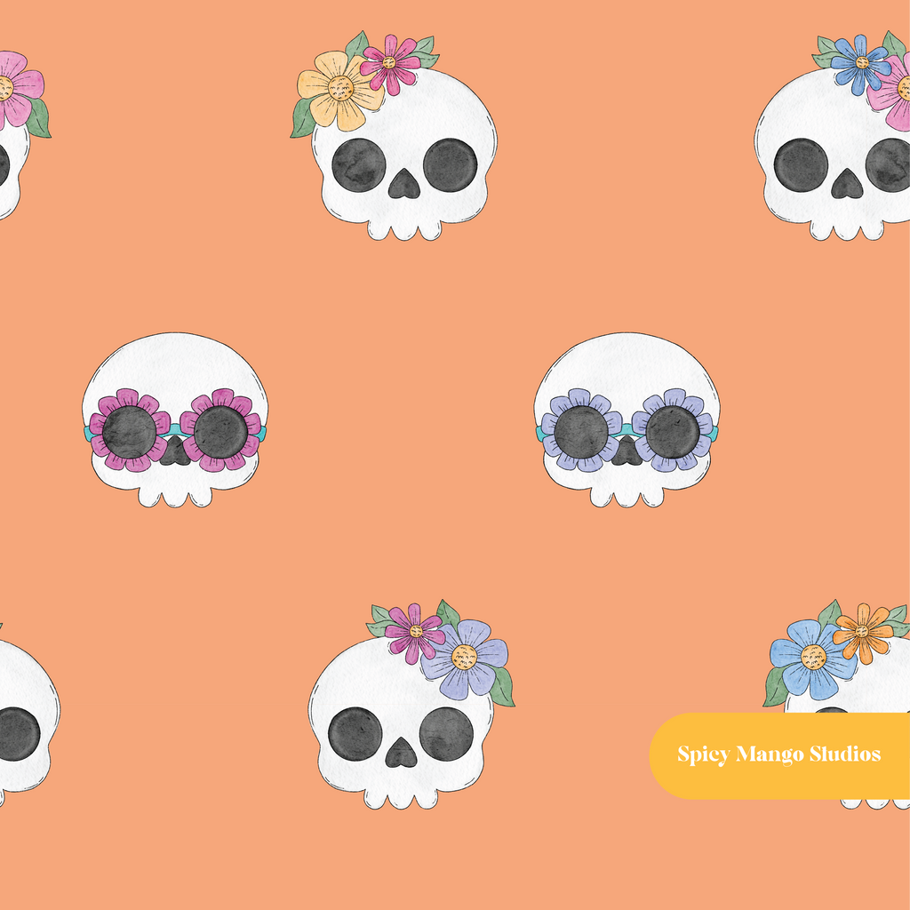 Orange Groovy Skeletons Seamless Pattern