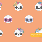 Orange Groovy Skeletons Seamless Pattern