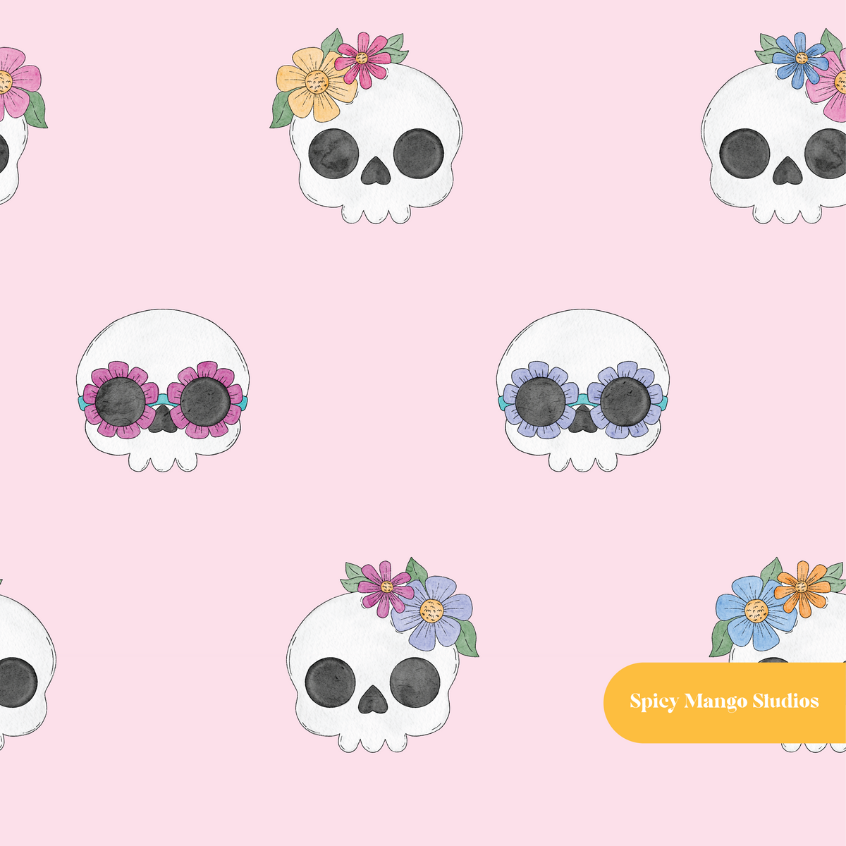 Pink Groovy Skeletons Seamless Pattern