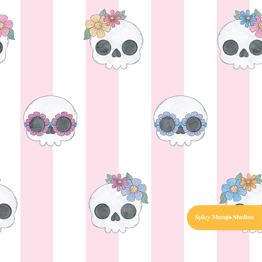 Pink and White Groovy Skeletons Seamless Pattern