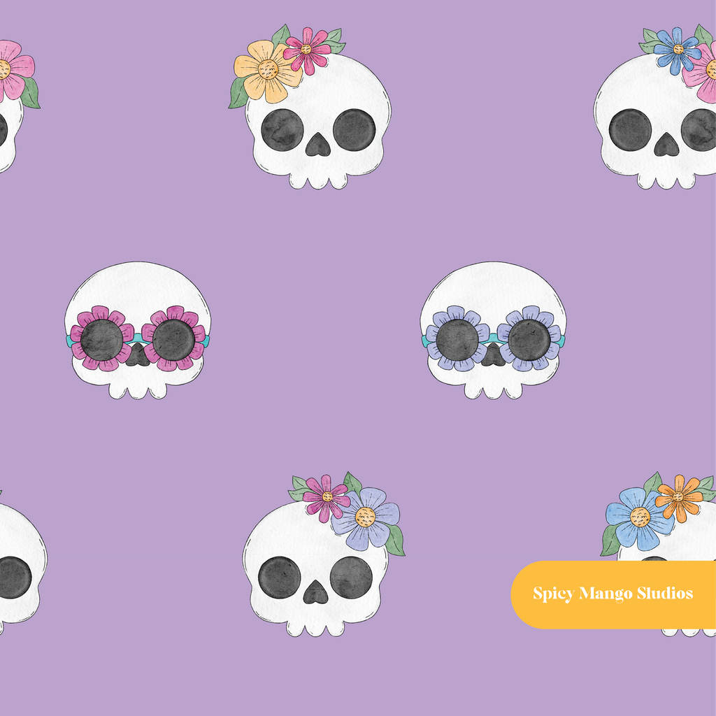Purple Groovy Skeletons Seamless Pattern
