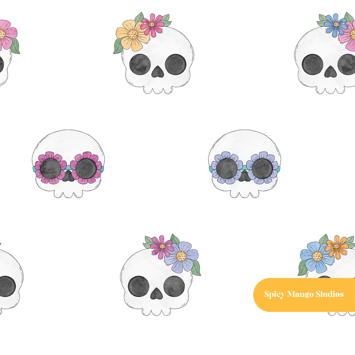 White Groovy Skeletons Seamless Pattern