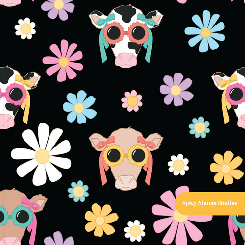 Black Groovy Cow Seamless Pattern
