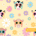 Pastel Yellow Groovy Cow Seamless Pattern