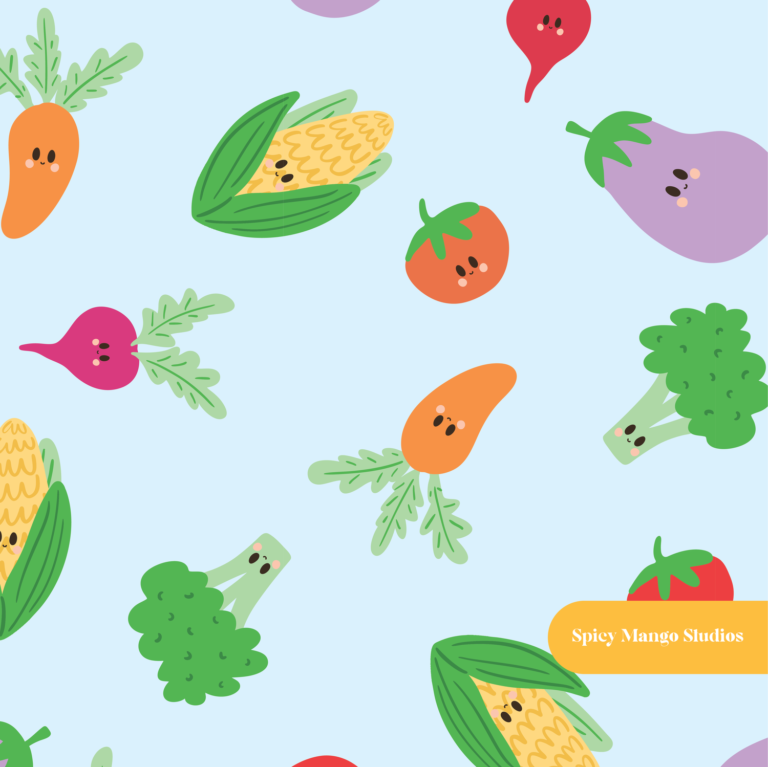 Light Blue Garden Veggies Seamless Pattern