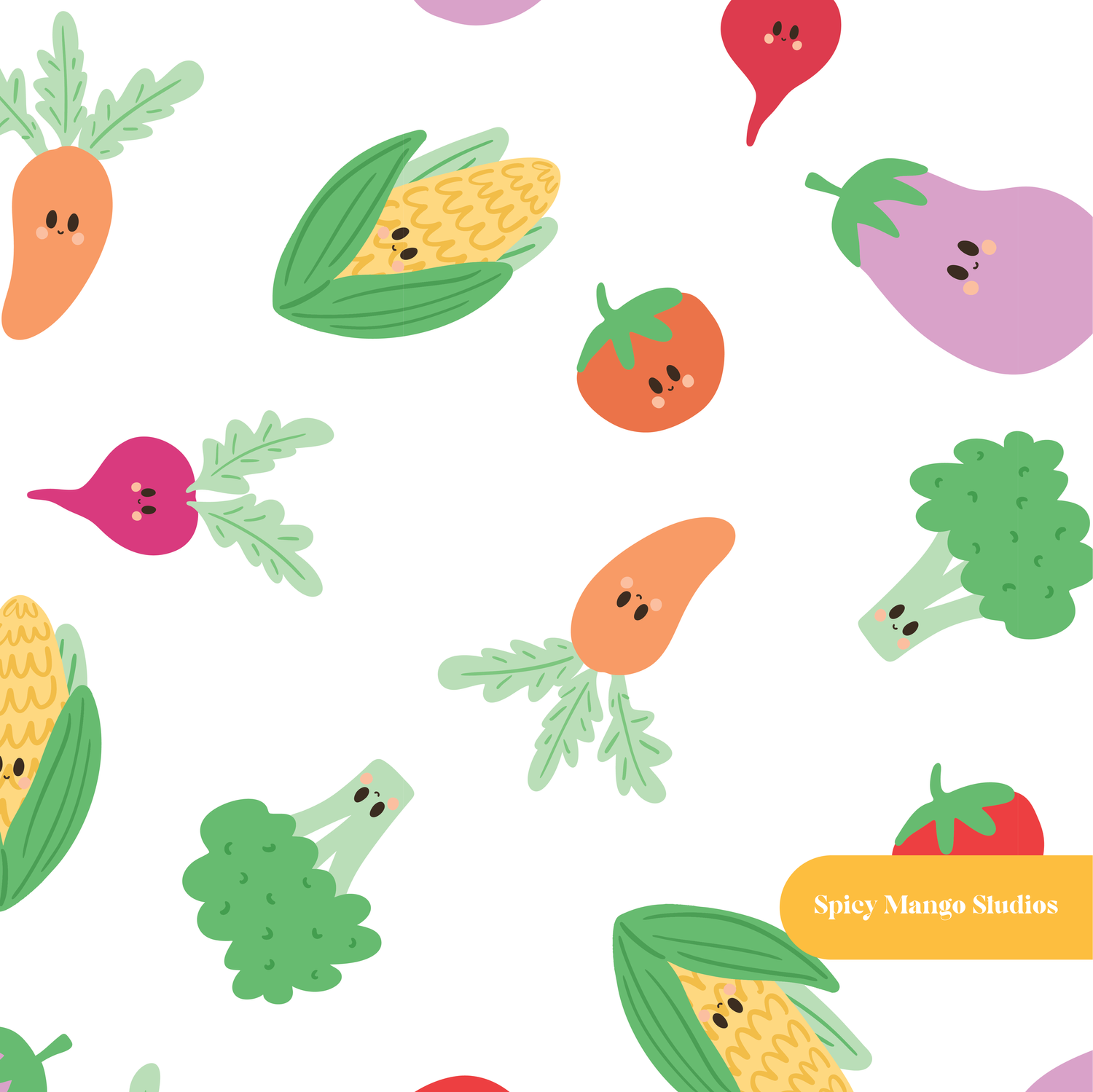White Garden Veggies Seamless Pattern