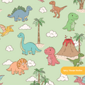 Green Happy Dinos Seamless Pattern