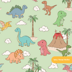 Green Happy Dinos Seamless Pattern
