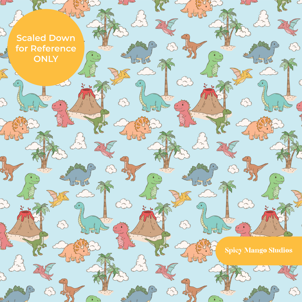 Light Blue Happy Dinos Seamless Pattern