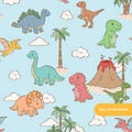 Light Blue Happy Dinos Seamless Pattern