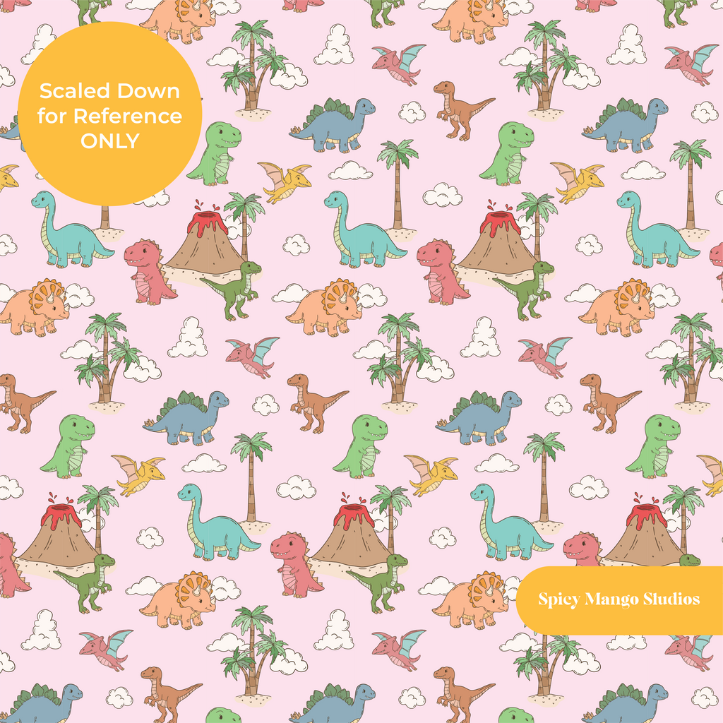 Pink Happy Dinos Seamless Pattern