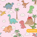 Pink Happy Dinos Seamless Pattern