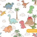 White Happy Dinos Seamless Pattern