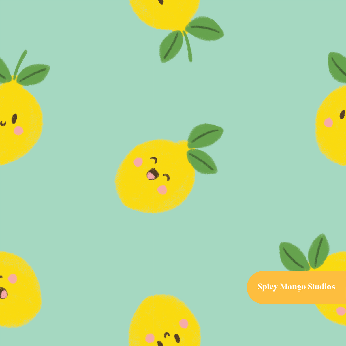 Green Happy Lemons Seamless Pattern
