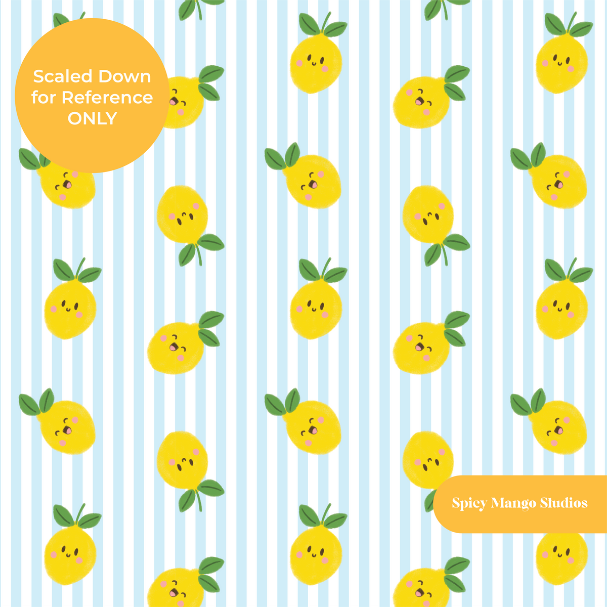 Light Blue Stripe Happy Lemons Seamless Pattern