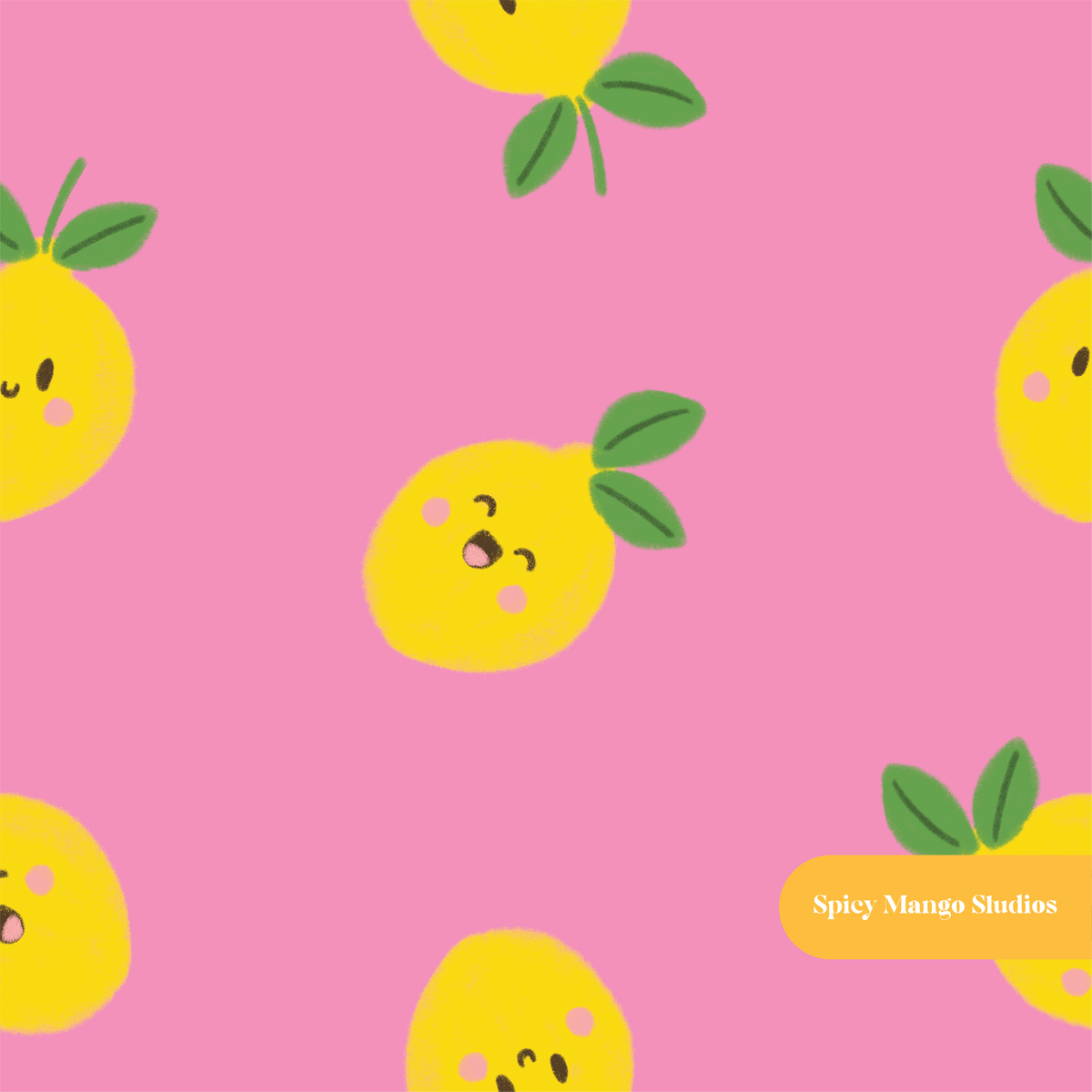 Pink Happy Lemons Seamless Pattern