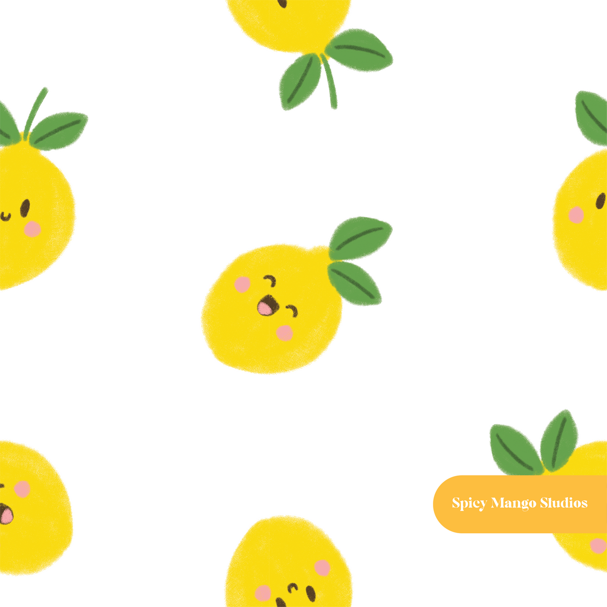 White Happy Lemons Seamless Pattern