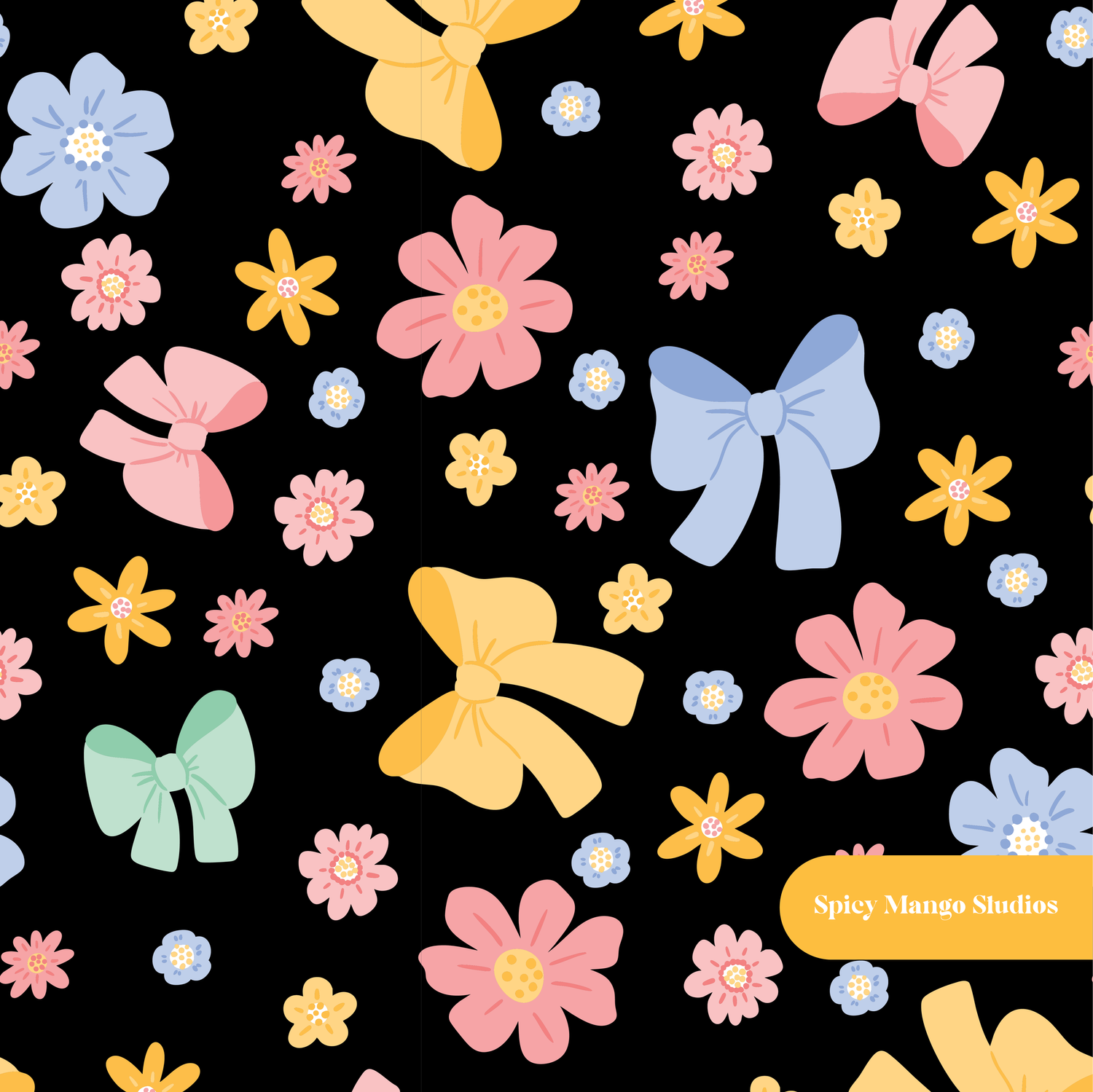 Black Helena Floral Seamless Pattern