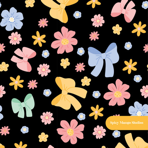 Black Helena Floral Seamless Pattern