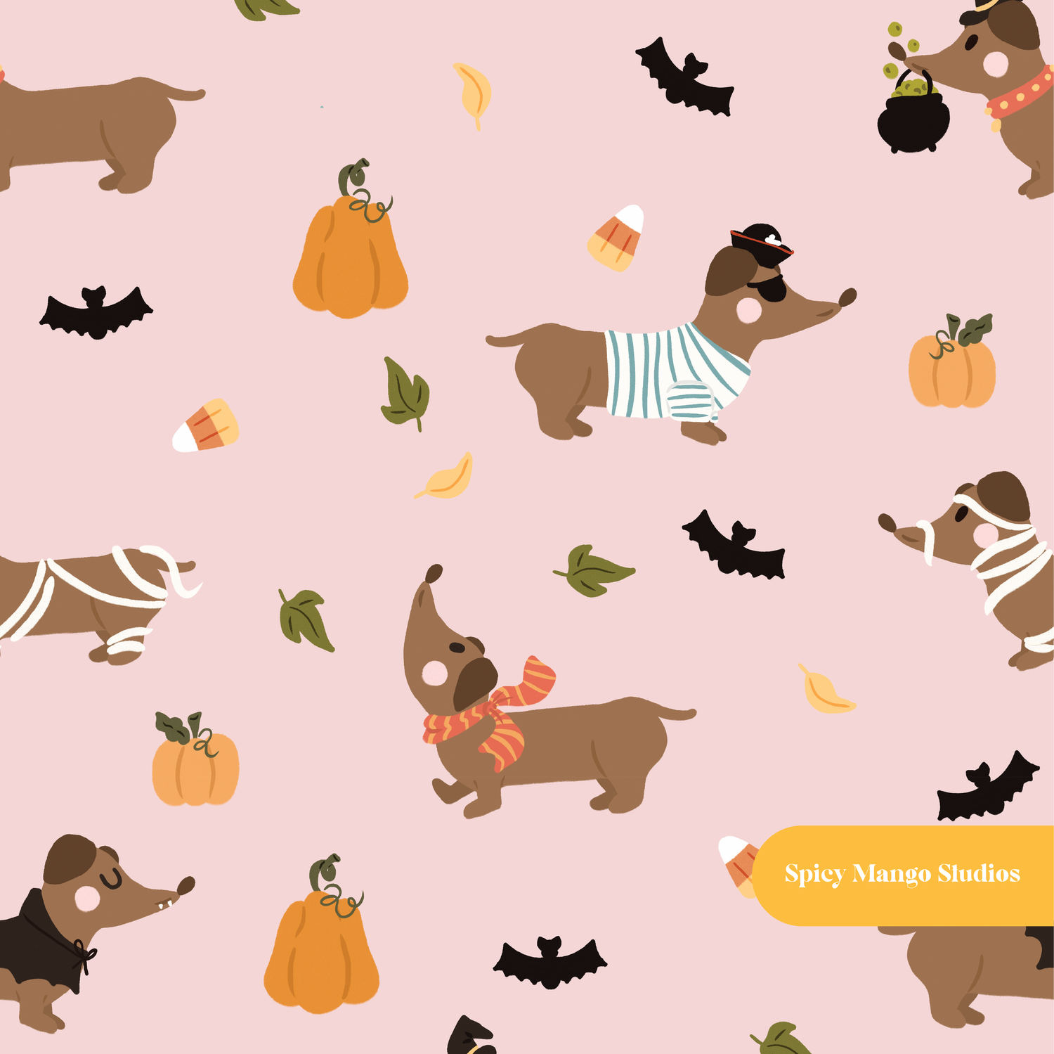 Pink Halloweenie Seamless Pattern