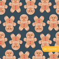 Navy Jolly Gingerbread Christmas Seamless Pattern