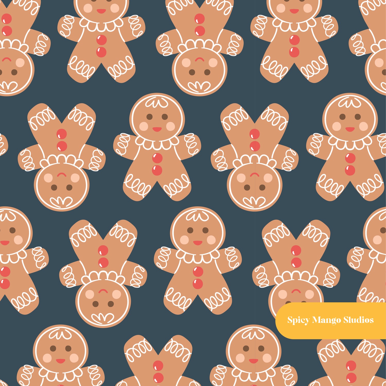 Navy Jolly Gingerbread Christmas Seamless Pattern