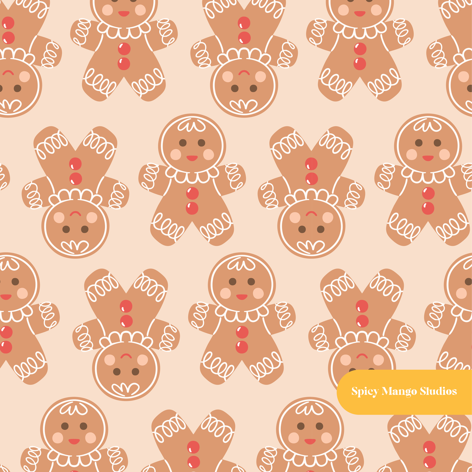 Neutral Jolly Gingerbread Christmas Seamless Pattern