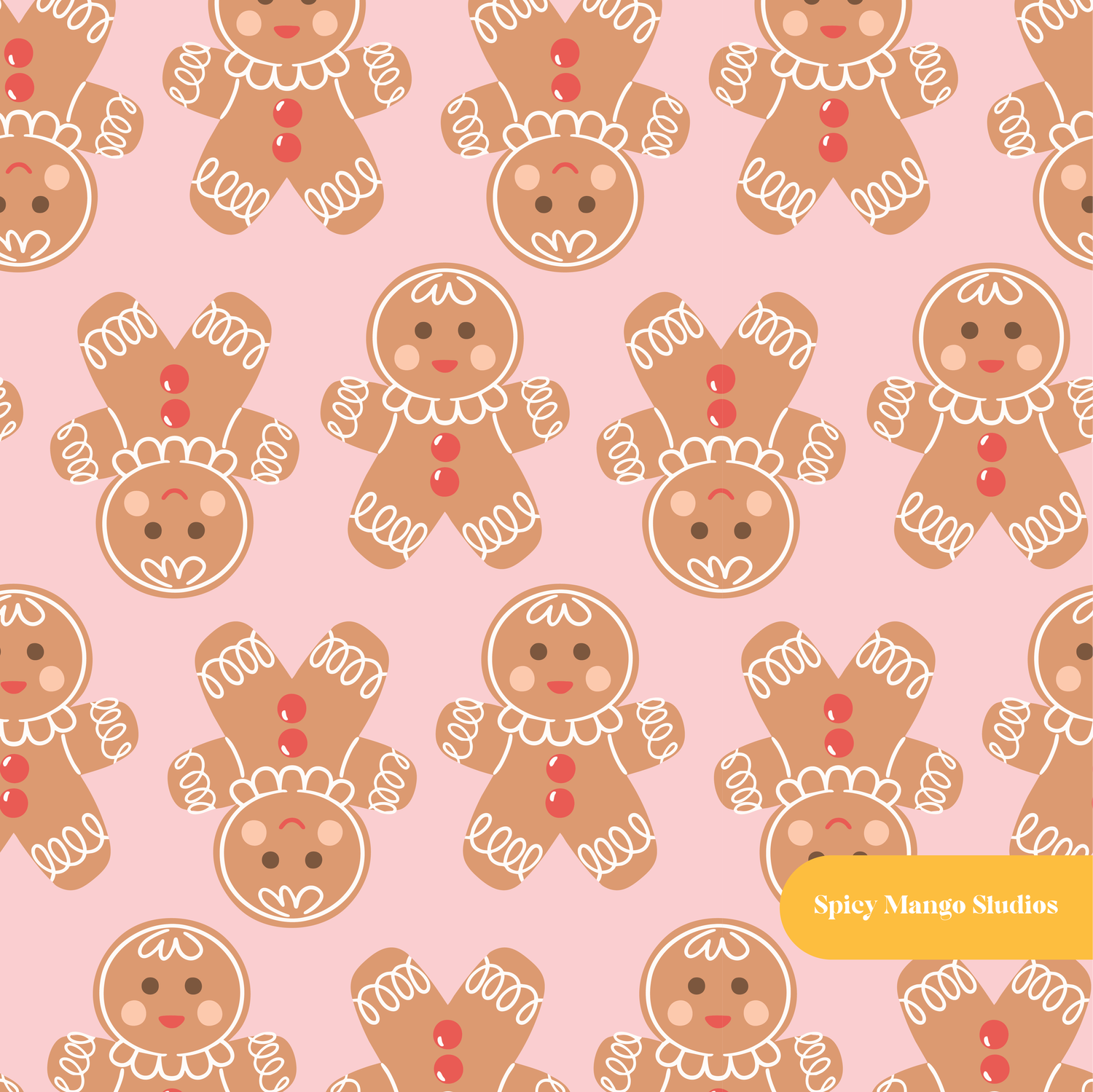 Pink Jolly Gingerbread Christmas Seamless Pattern