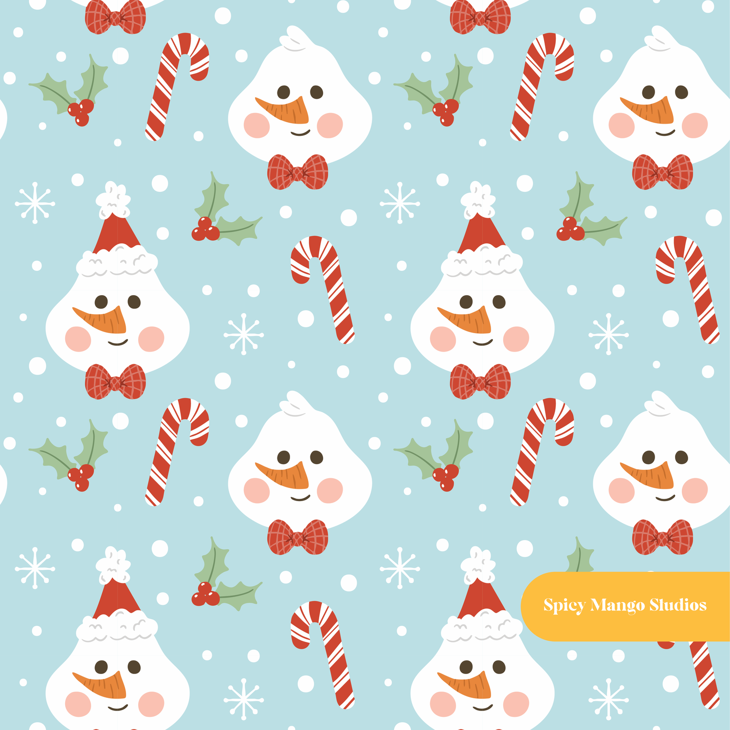 Light Blue Jolly Snowman Winter Seamless Pattern