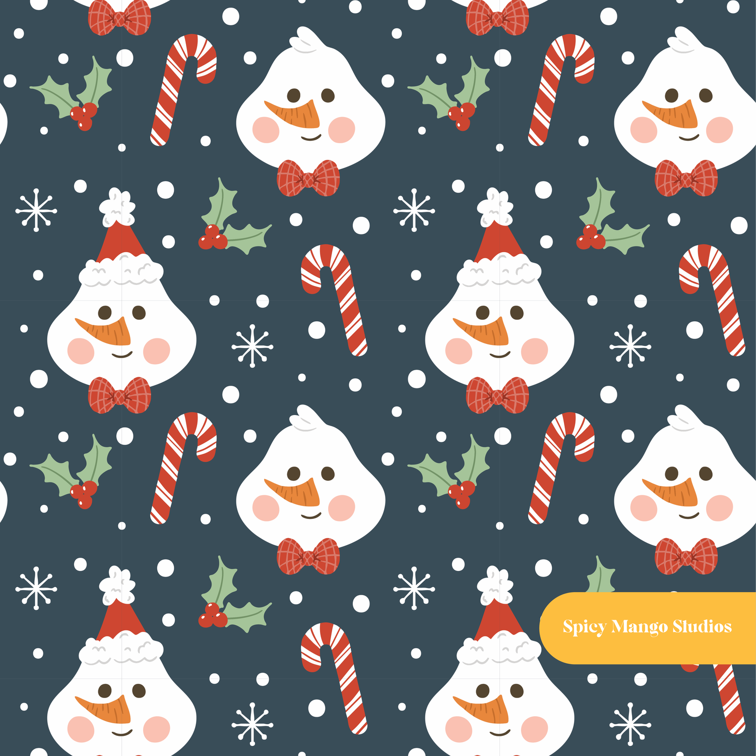 Navy Jolly Snowman Winter Seamless Pattern