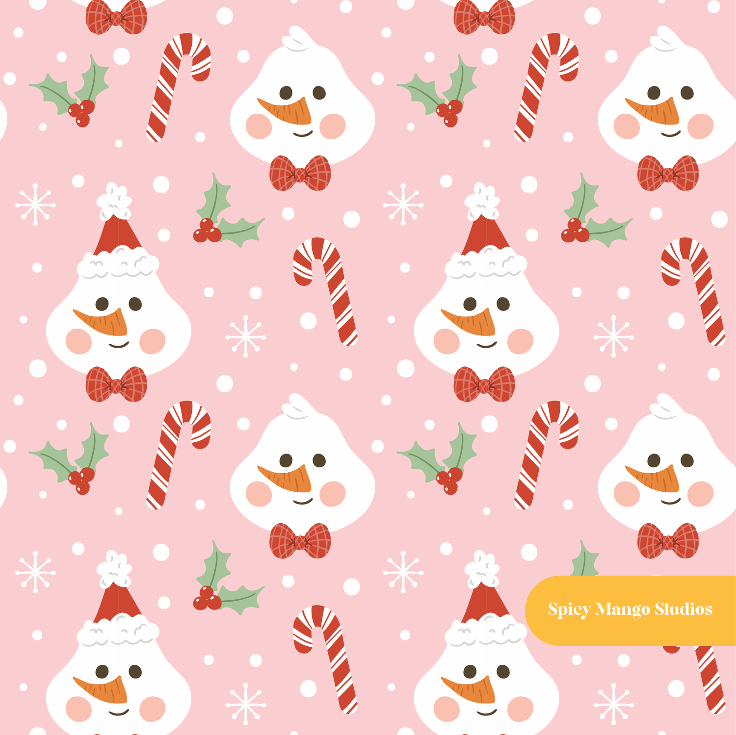 Pink Jolly Snowman Winter Seamless Pattern