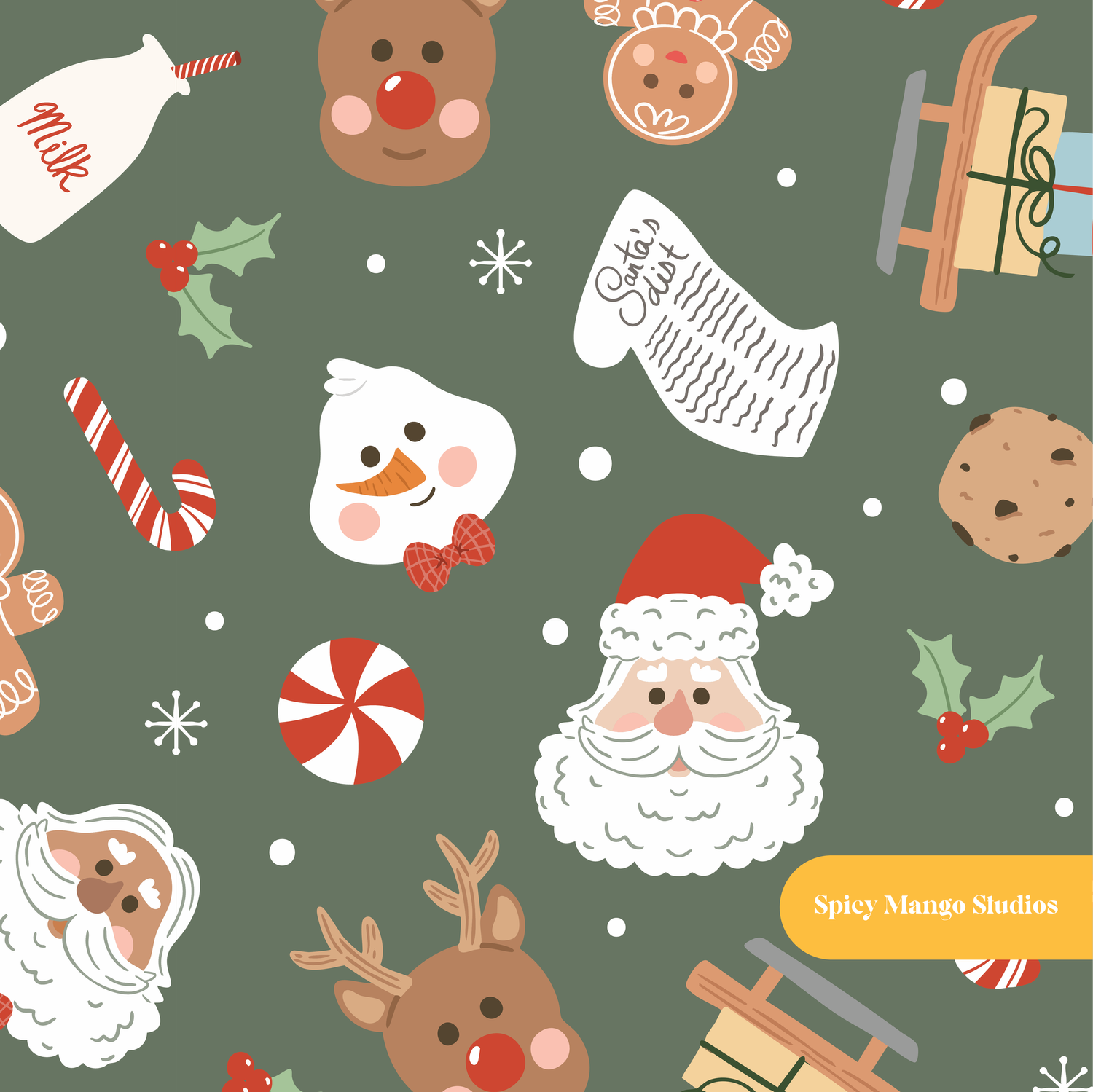Green Jolly Saint Nick Christmas Seamless Pattern