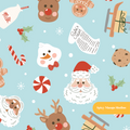 Light Blue Jolly Saint Nick Christmas Seamless Pattern