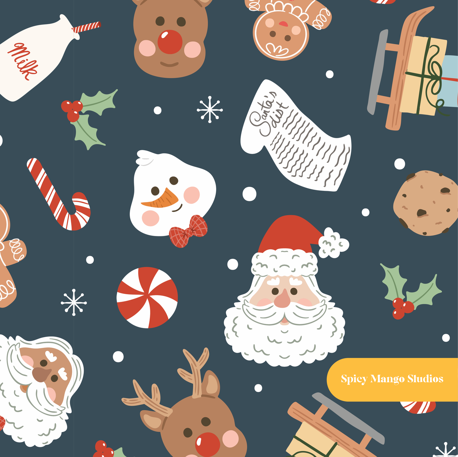 Navy Jolly Saint Nick Christmas Seamless Pattern