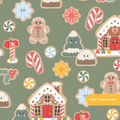 Green Christmas Gingerbread Houses Seamless Pattern