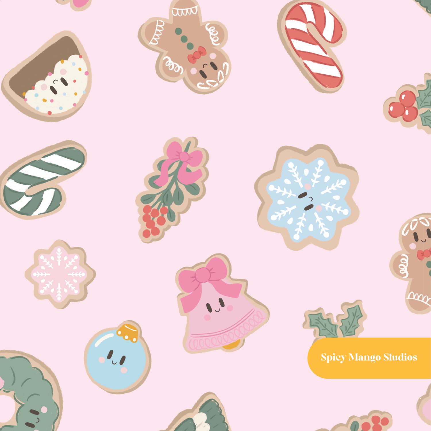 Pink Christmas Gingerbread Cookies Seamless Pattern